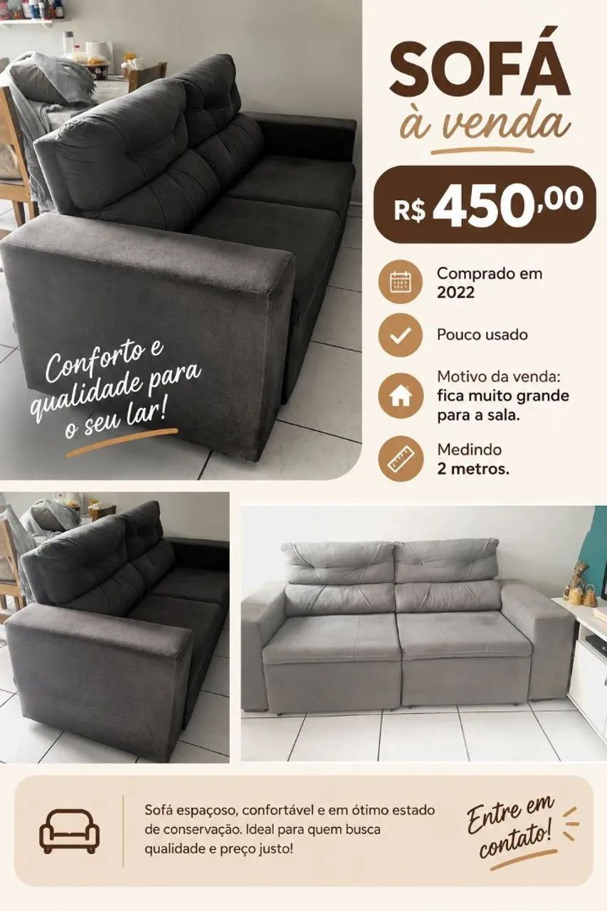 Vendo sofá em excelente estado! Retrátil e reclinada com 2m de largura, comprado em 2022.