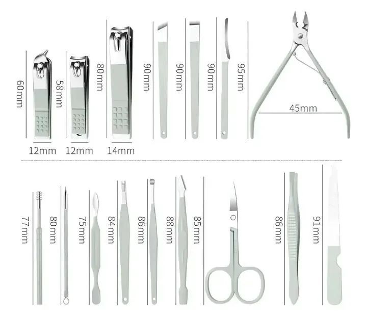 Kit Manicure e Pedicure com 16 peças em aço inoxidável azul. - Foto 2