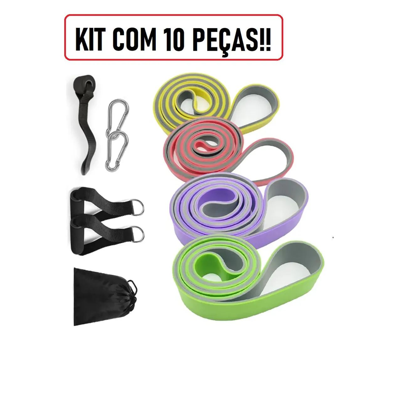 Kit de 4 Elásticos e 6 Acessórios para Exercícios Físicos  - Foto 4