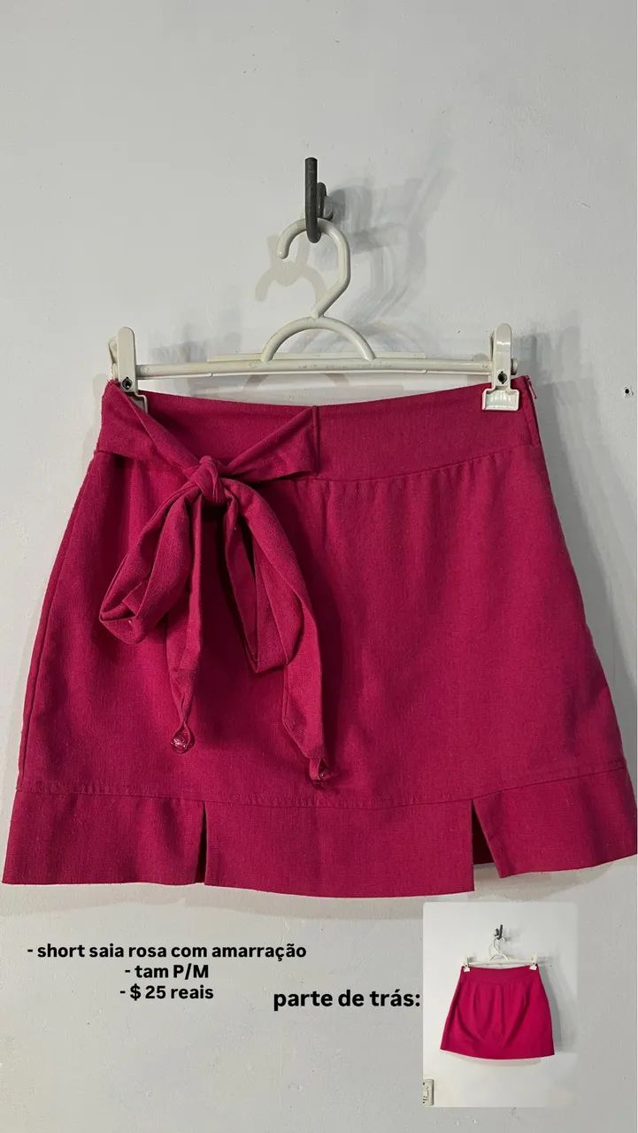 short saia rosa com amarração 