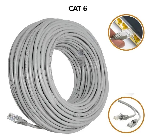 Cabo De Rede 100 Mts Cat 6 Com Rj45 Crimpado Lan Utp 100 Metros Cinza-Claro 