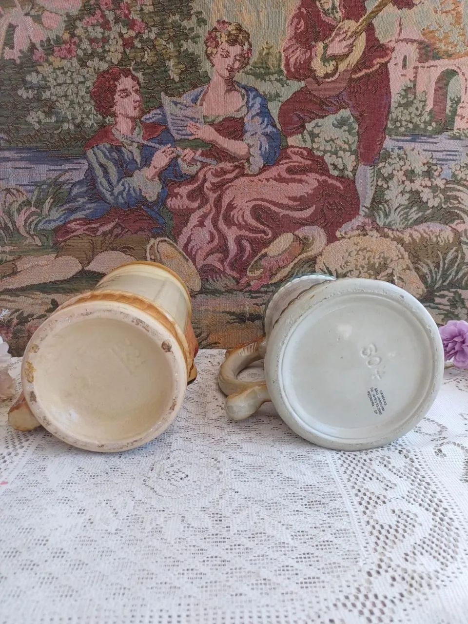 Dupla canecões comemorativos em porcelana - Antiguidades - Vila