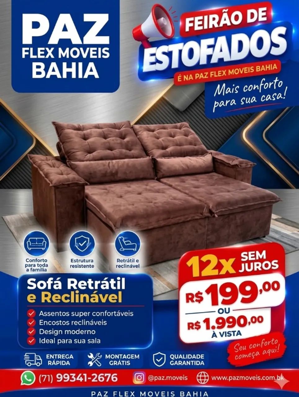 Sofá Retrátil e Reclinável