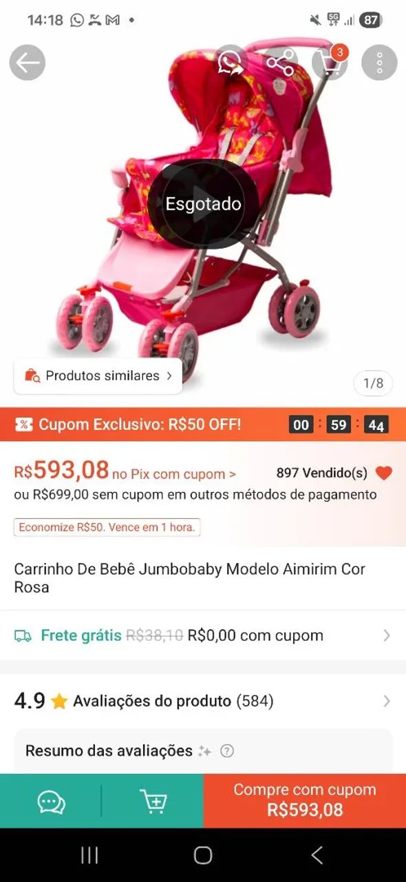 Carrinho de bebê jumbo baby rosa - Foto 2