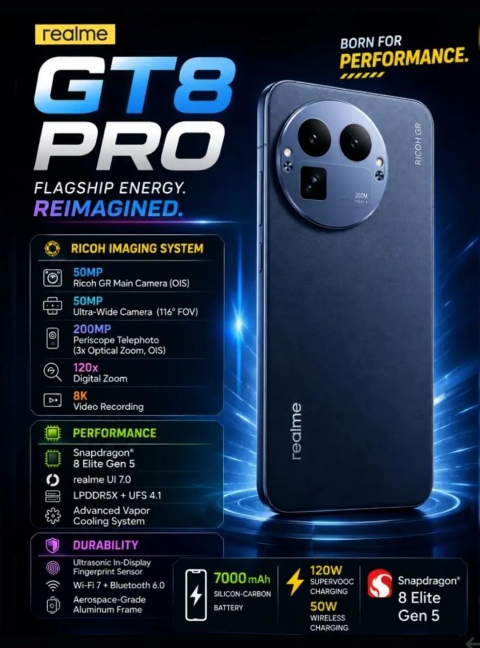 Realme GT8 Pro 512/12GB LANÇAMENTO - Celulares e Smartphones