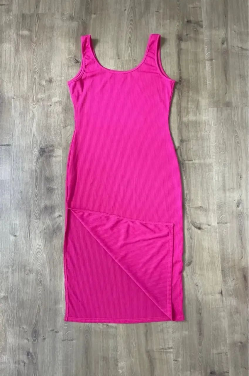 Vestido tam M midi canelado rosa pink sem mangas - Foto 6