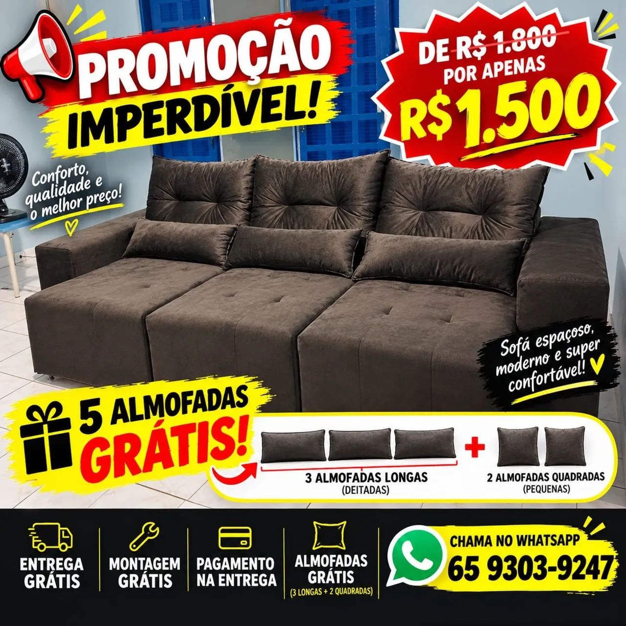 Sofa retrátil direito da fábrica 