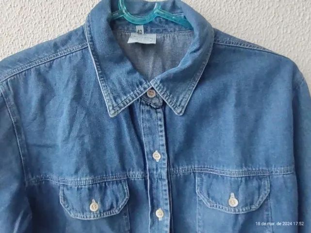 camisa jeans manga comprida 100% algodão, tamanho 42 - Foto 2