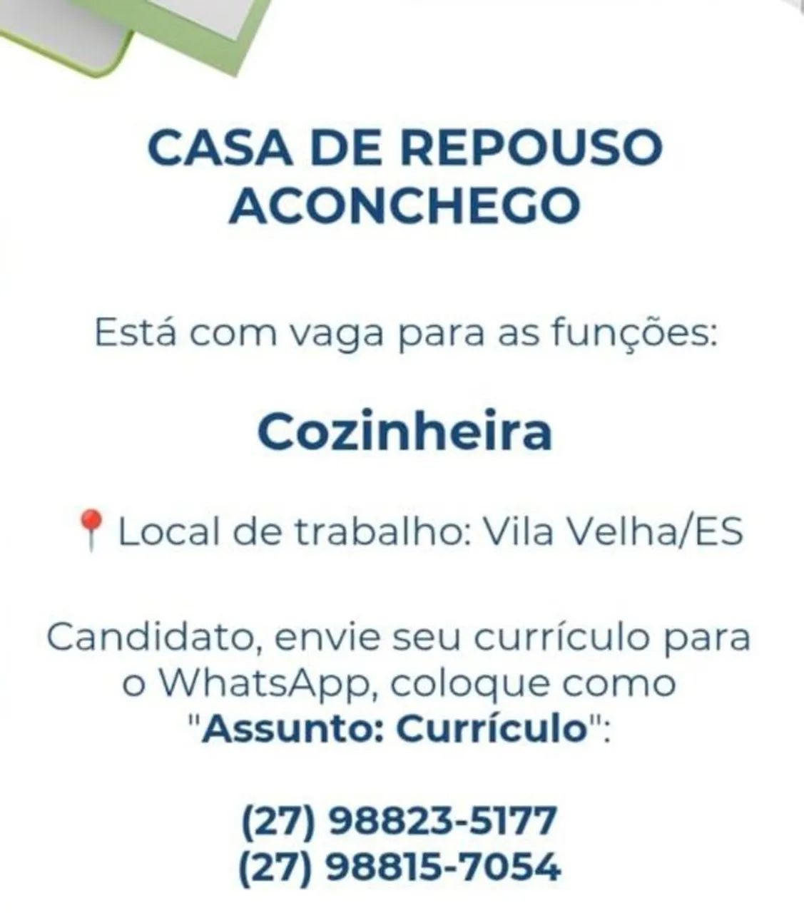 Vaga para COZINHEIRA