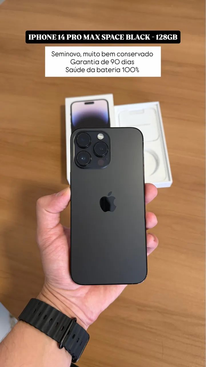 iPhone 14 Pro Space Black 128GB SIMフリー iPhone 14 Pro Max Space Black 128GB, Seminovo, 100% com Garantia