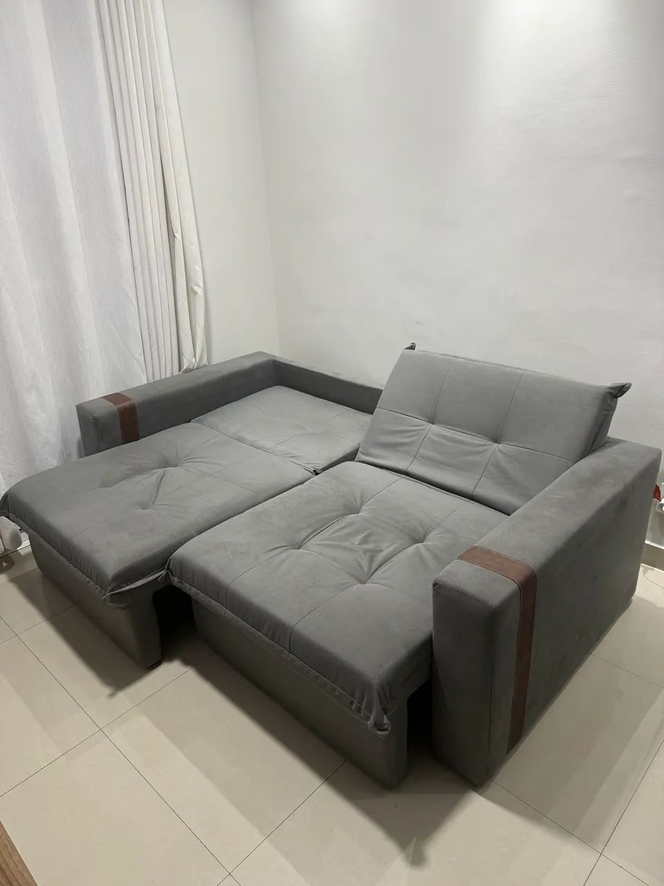 Sofá retrátil reclinável / cama linho cinza 2m - Foto 4