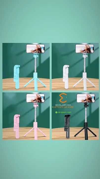 Bastão Pau de selfie Tripé Retrátil Com Luz LED Controle Bluetooth - Foto 5