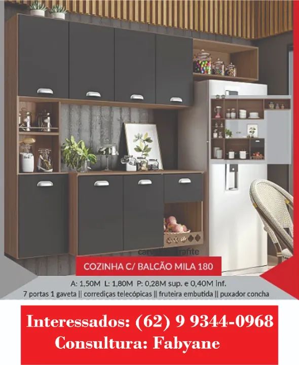 Armario de Cozinha c balcao mila 180 - Foto 3