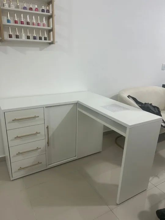 Mesa de Escritório Branca em L