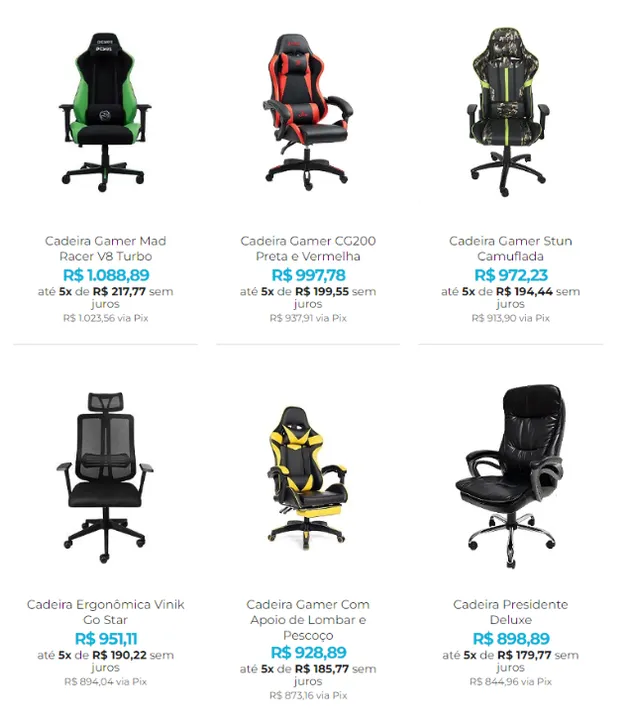 Cadeira Gamer e Escritório em Rio Branco - Até 8x Sem Juros no Cartão