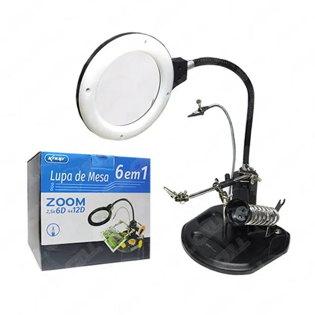 Lupa de mesa 6 em 1 2,5x6d 4x12d knup kp-aa021 modelo dourada e preto
