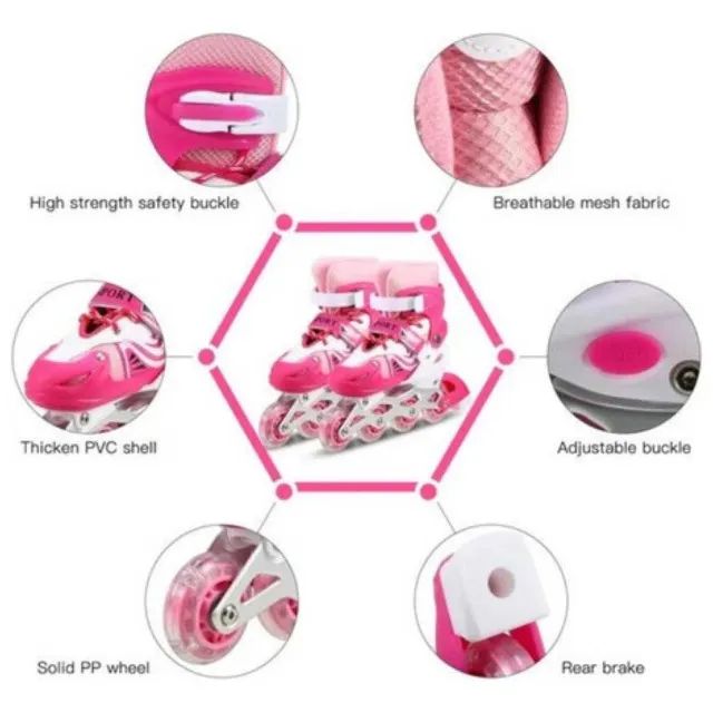 Patins Infantil 4 Rodas Com Led Inline Ajustável Criança tamanhos 31 a 34, 35 a 38,  - Foto 5