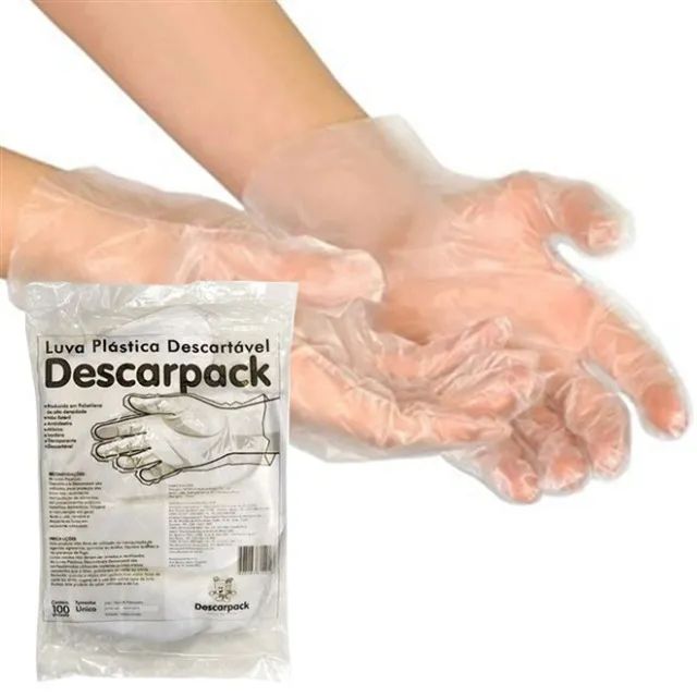 Luva Plástica Descartável Descarpack Transparente Individual Esteril 100un - Foto 2