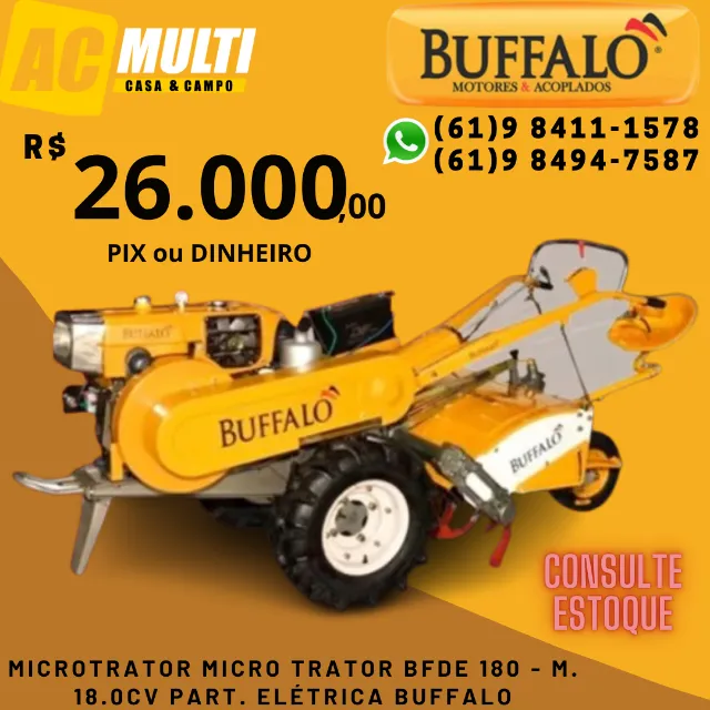 Microtrator Micro Trator BFDE 180 - M. 18.0cv Part. Elétrica Buffalo