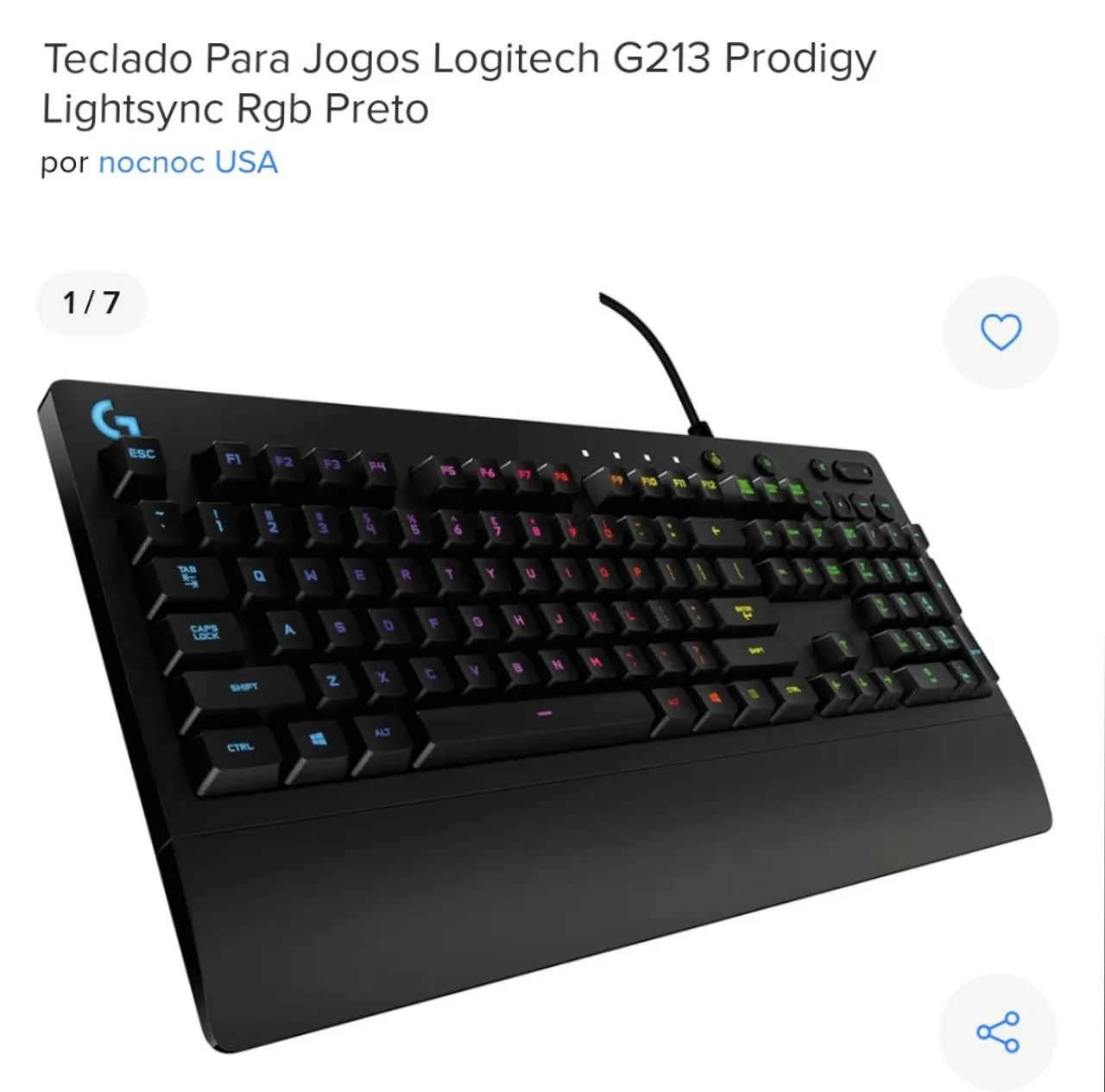 Teclado Gamer Logitech G213 Prodigy Lightsync RGB Preto