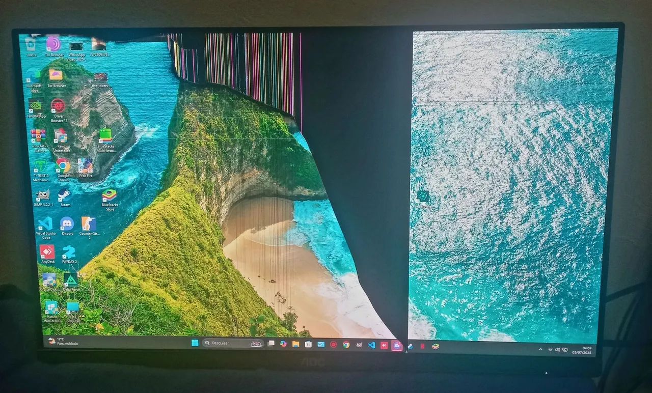 Monitor AOC LCD Gamer 24 polegadas com defeito na tela.