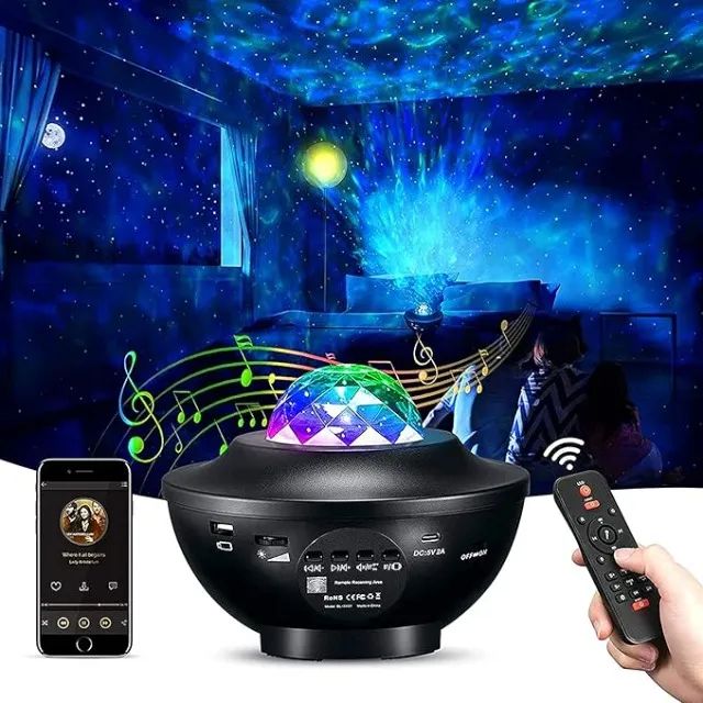 Luminária Projetor Estrelas Galaxia + Música + Bluetooth
