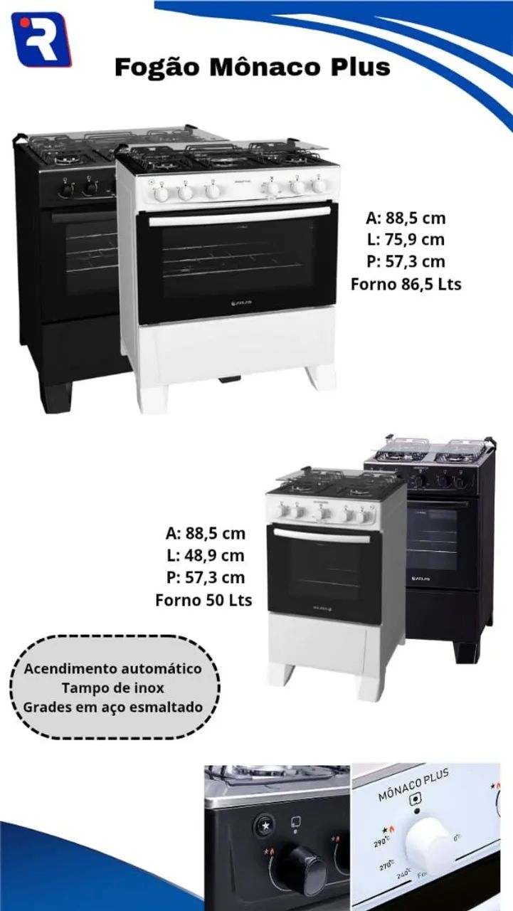Fogão Mônaco Pluss 4 e 5 bocas 