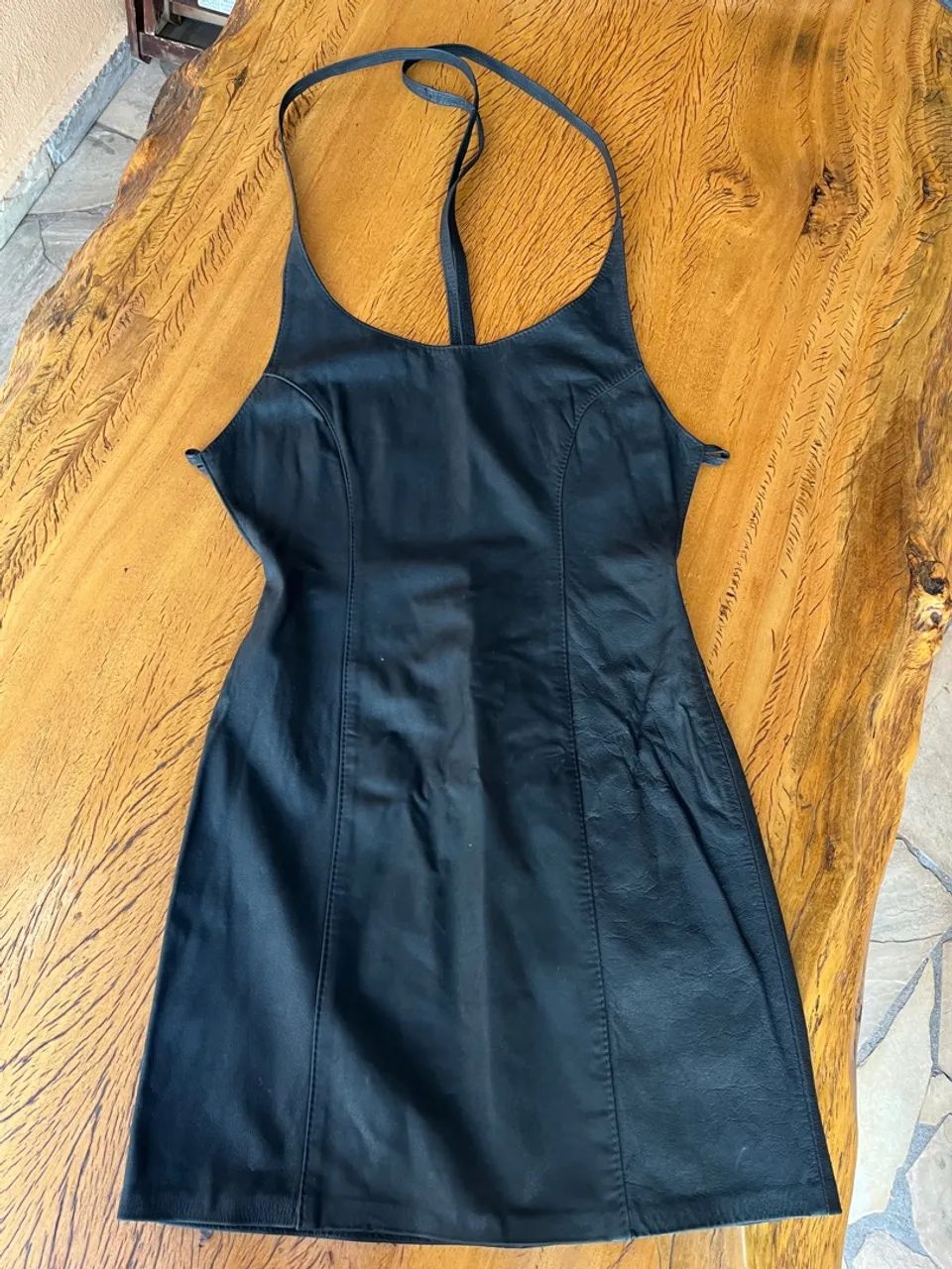 Vestido de couro legítimo preto - Foto 3