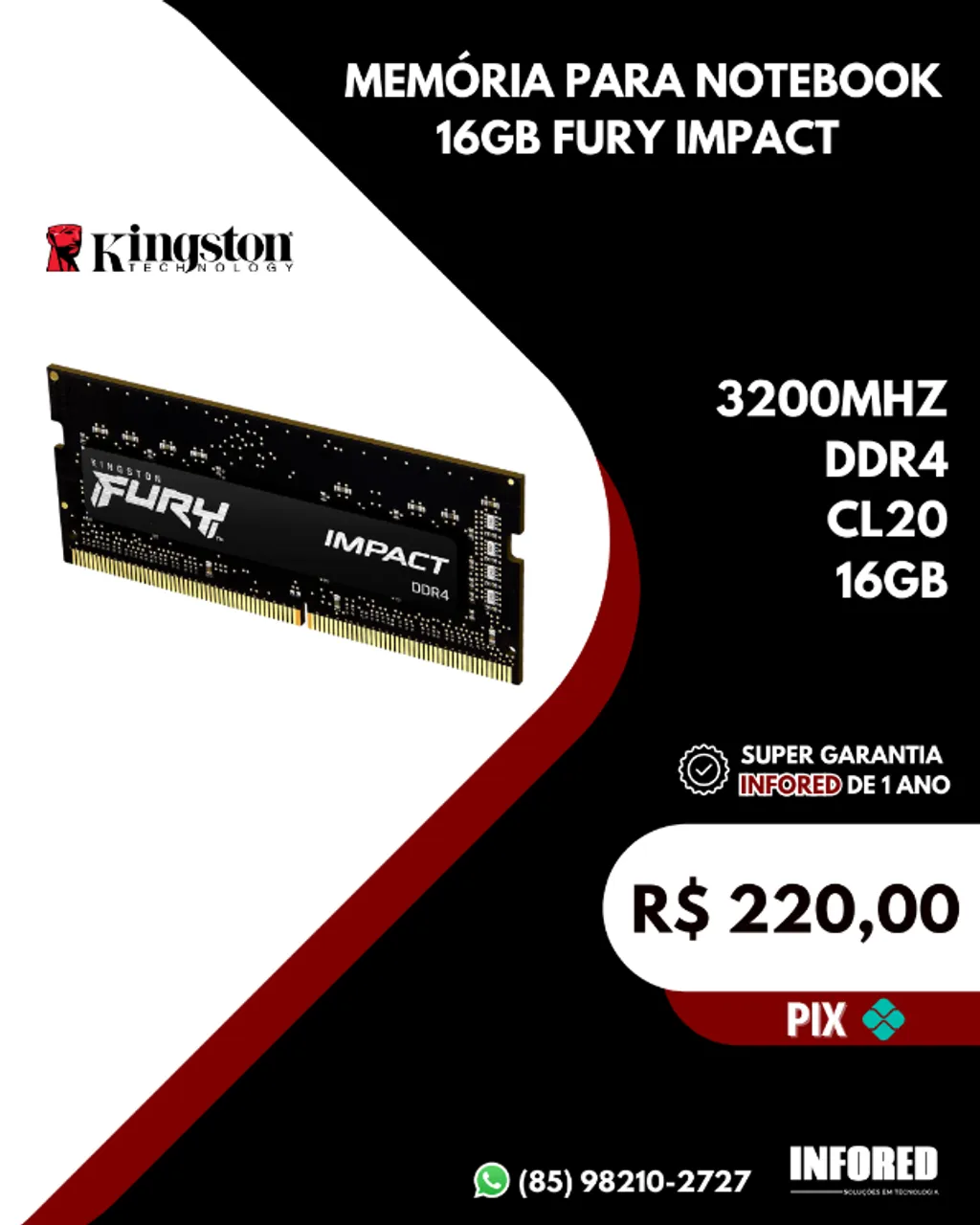 Memória para notebook 16GB Fury Impact Kingston