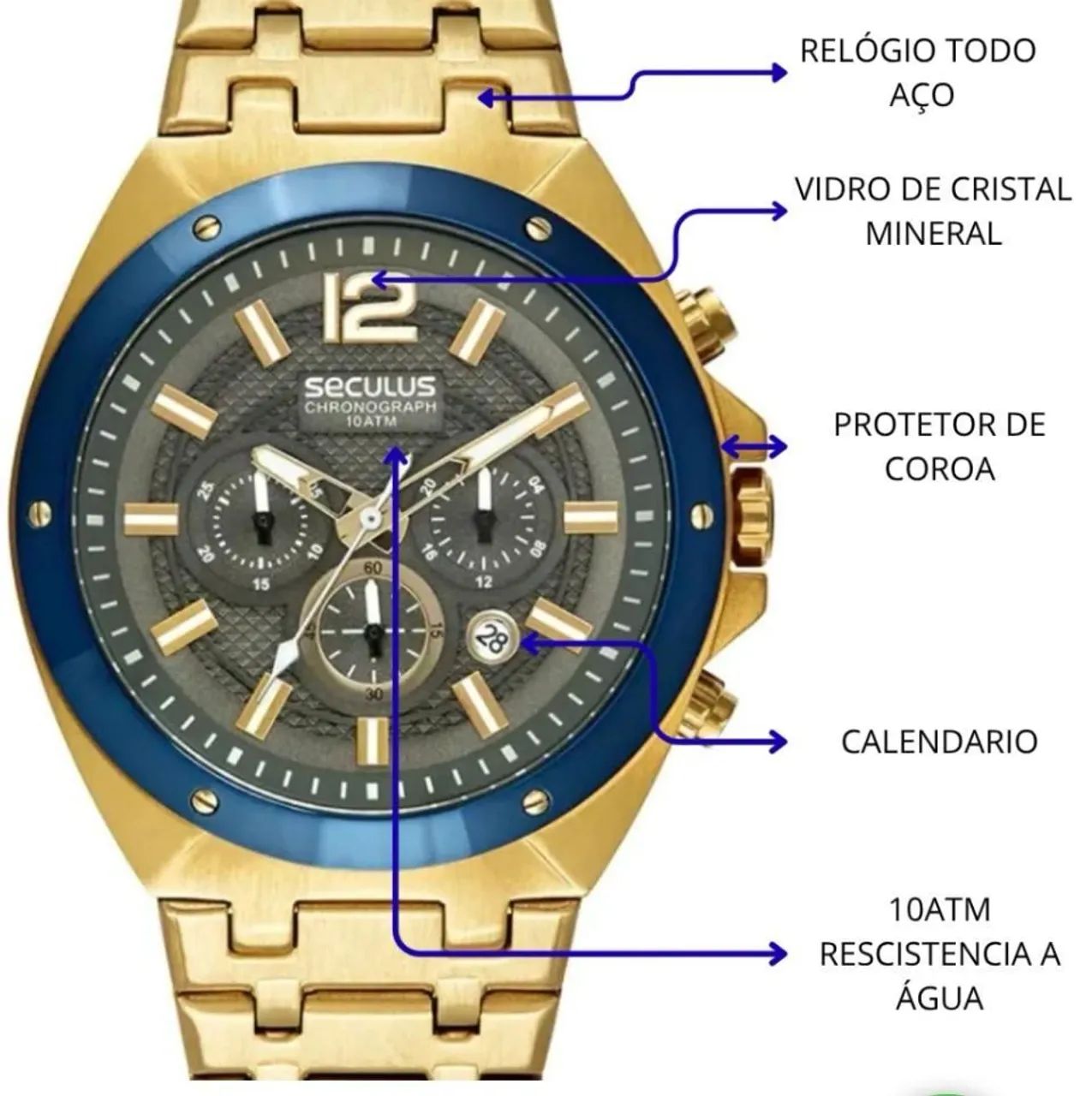 Relógio seculus masculino dourado 