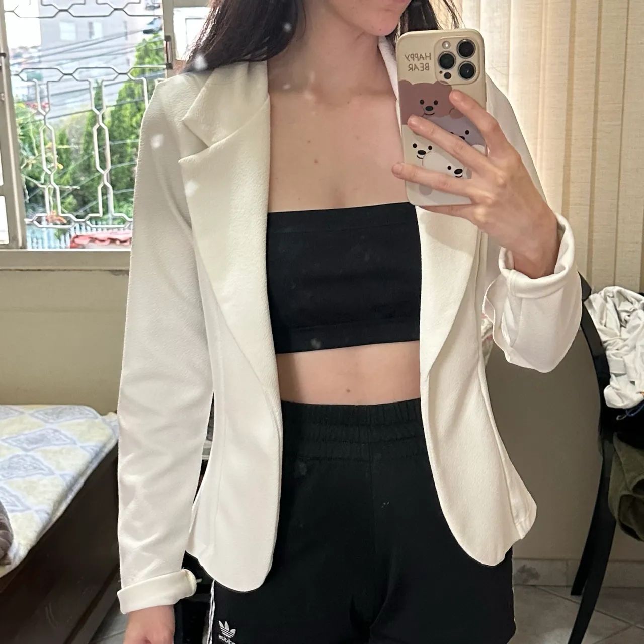 Blazer feminino branco acinturado
