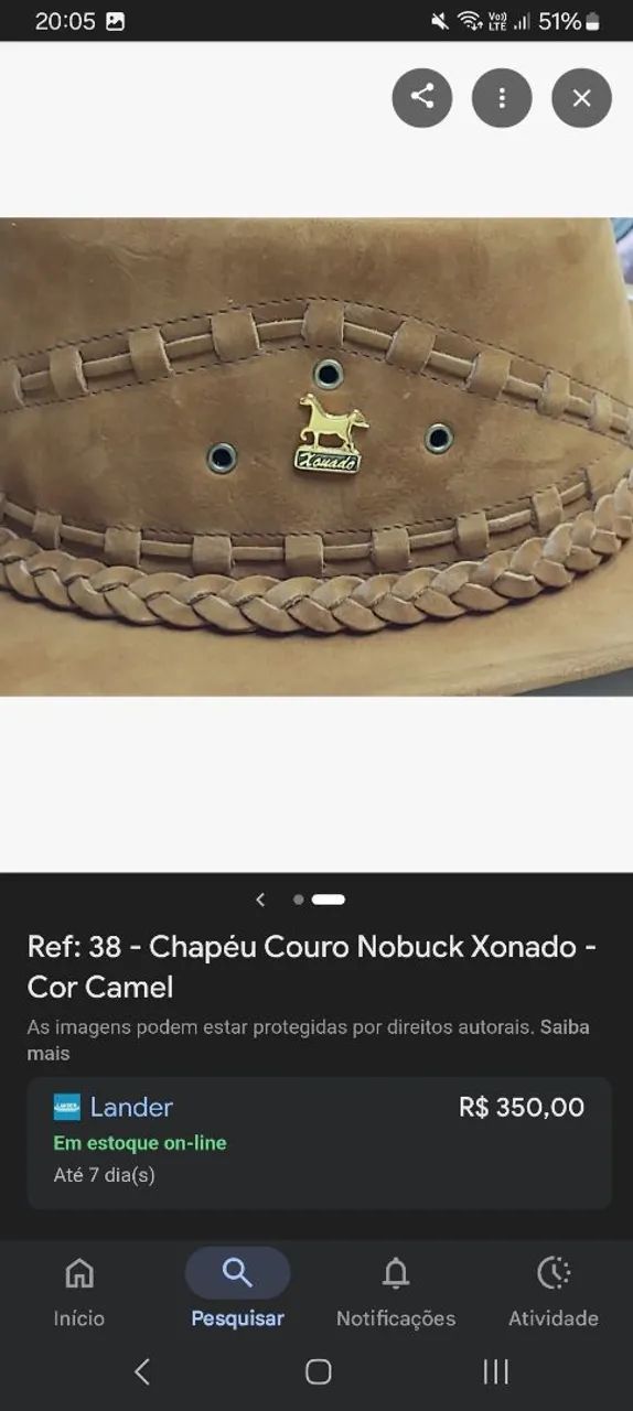 Chapeu couro tamanho G NOVO - Foto 2