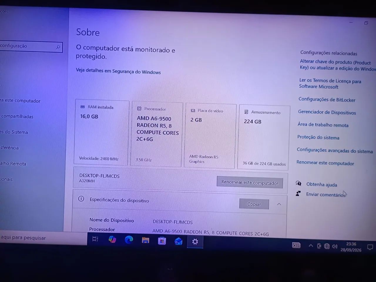 Computador 16GB de RAM, com teclado e mouse AMD