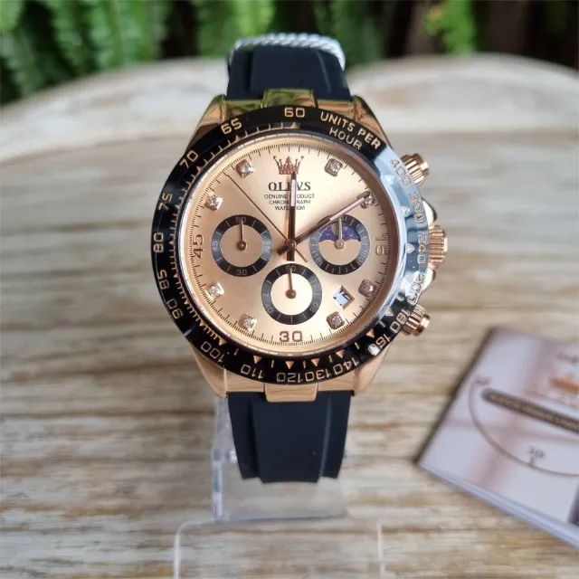 Relógio Olevs Men Gold Analógico Quartz Cronógrafo 2875