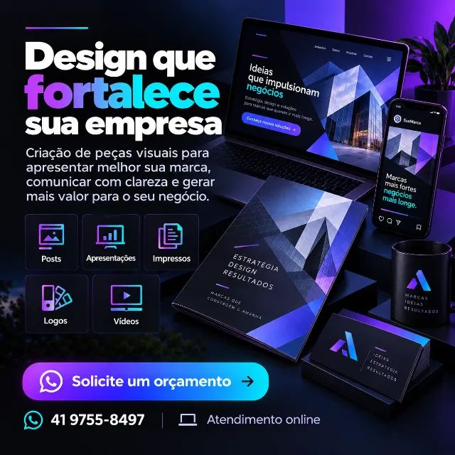 Soluções visuais para negócios | Catálogos, posts, logos e impressos