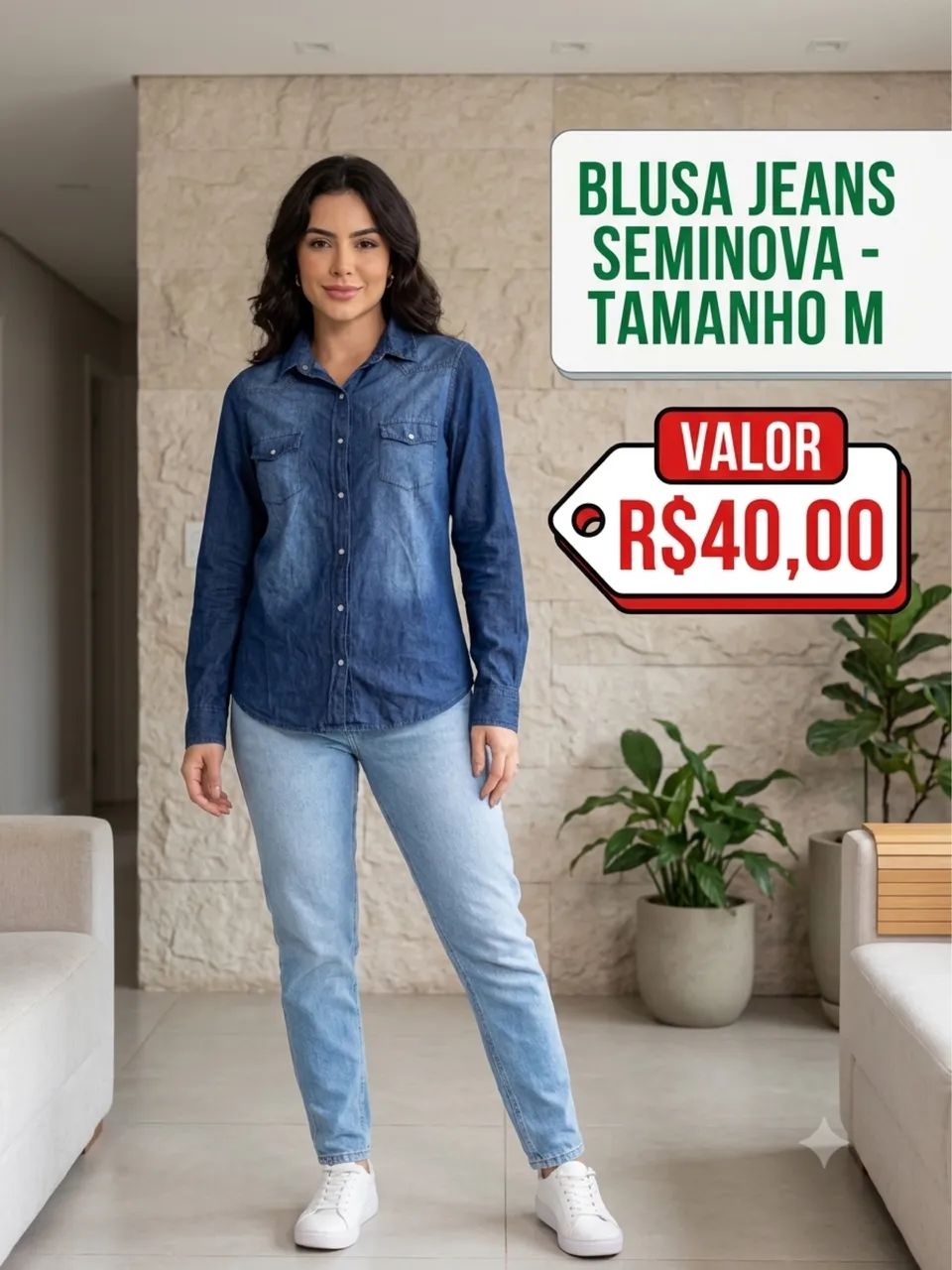 blusa jeans feminina azul m