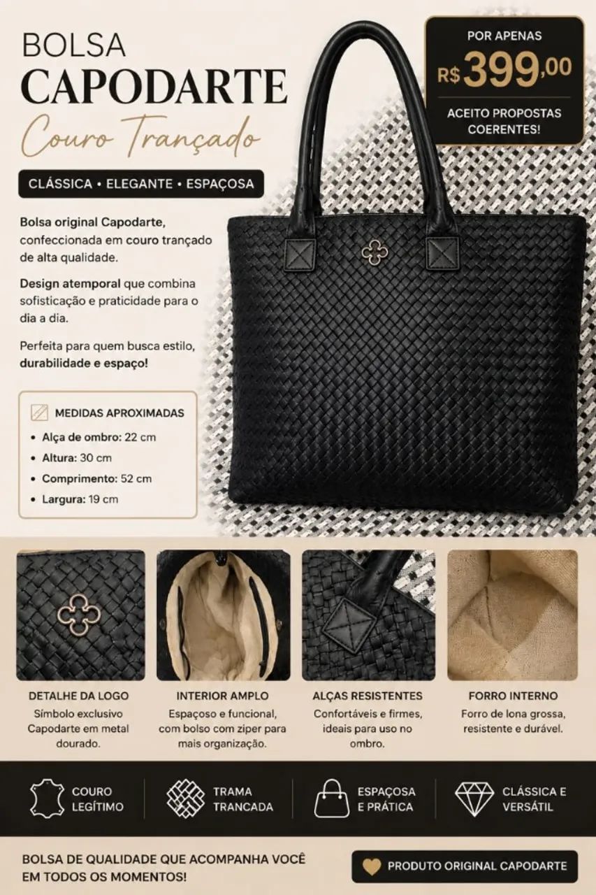 BOLSA CAPODARTE PRETA TRANÇADA