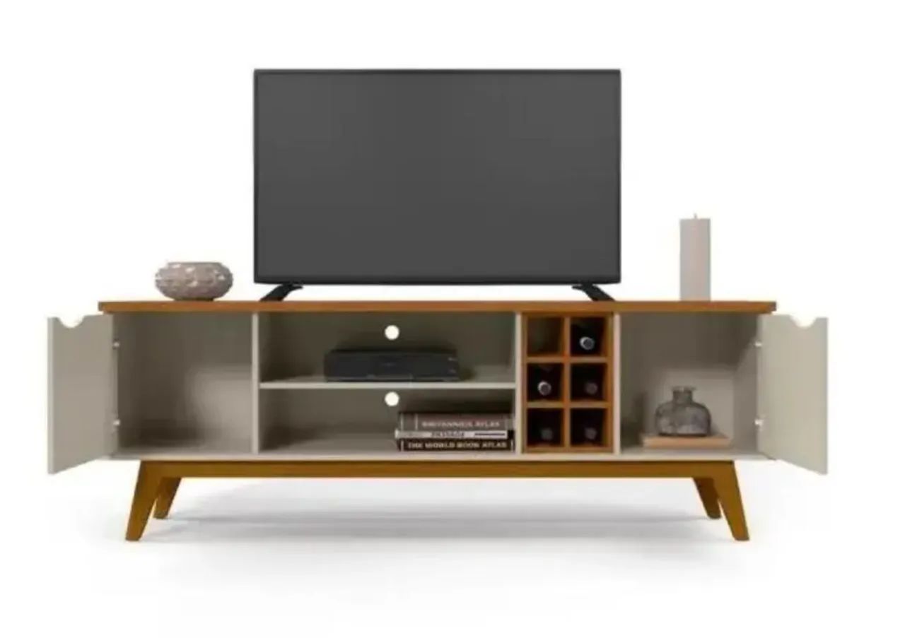 Rack Bancada para TV até 60 polegadas com Adega Retrô 1,80m Prisma Cinamomo / Off White  - Foto 5