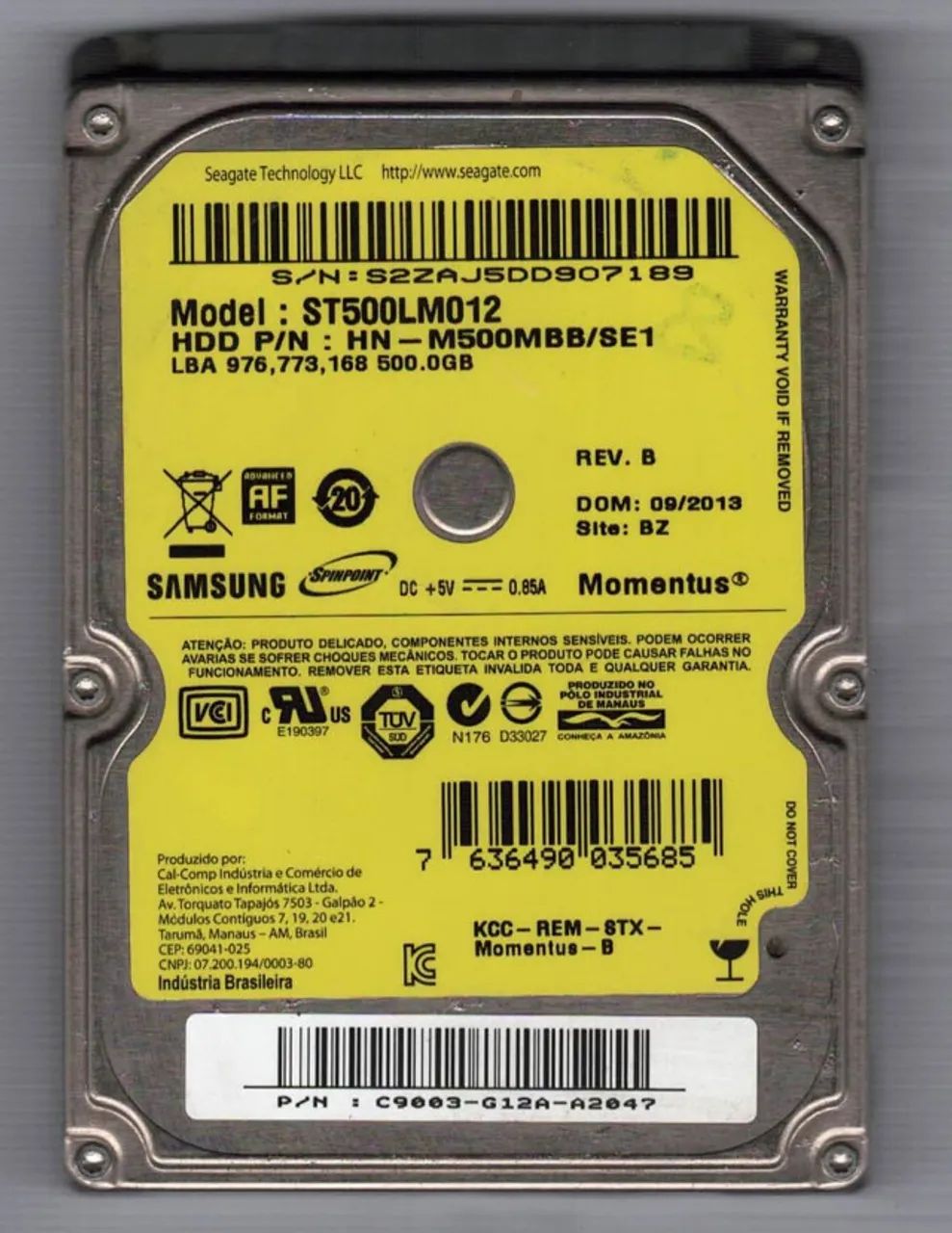 Hd de Notebook Samsung 500 Giga.