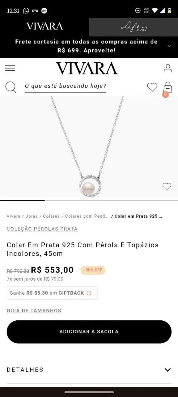 Colar de Prata com Pérola e topázios - Vivara - Foto 4