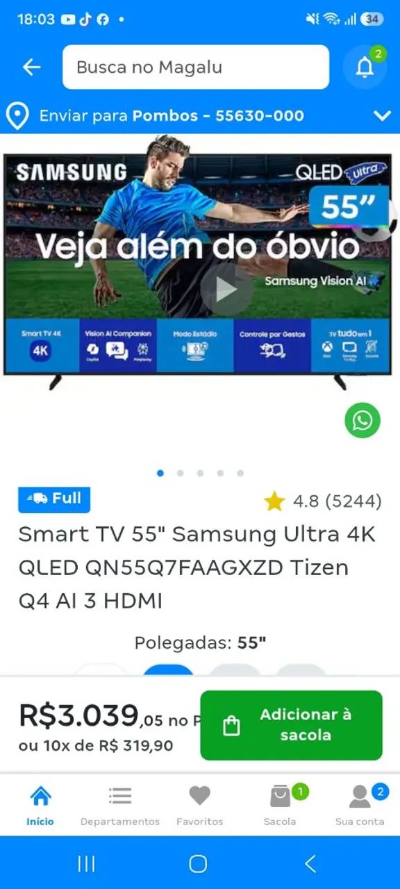 Tv Samsung 55 smart polegadas tizen  imagem 4k  - Foto 2