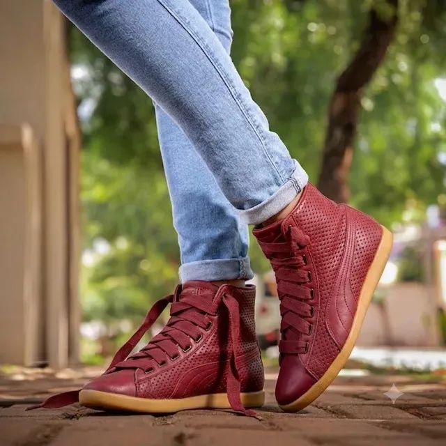 Botinha de Couro Cor Vinho Puma Tam 37