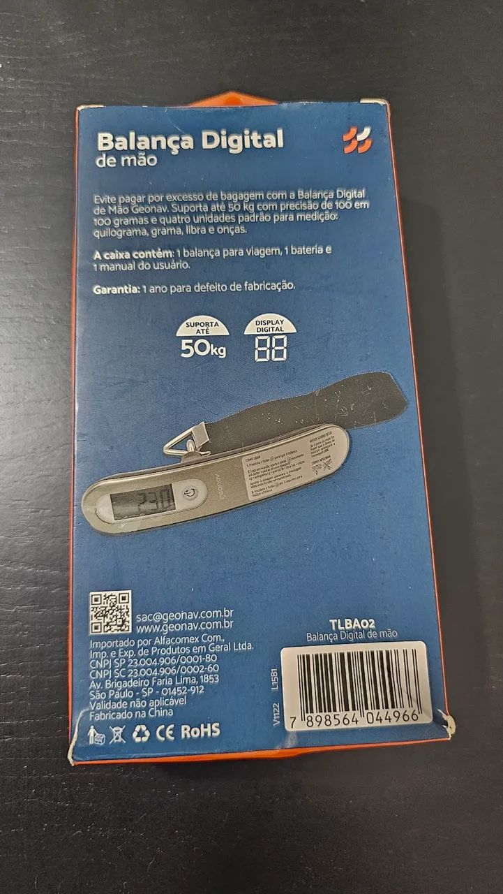 Balança De Mão Digital Para Viagem Aço Inox Até 50kg Geonav - Foto 2