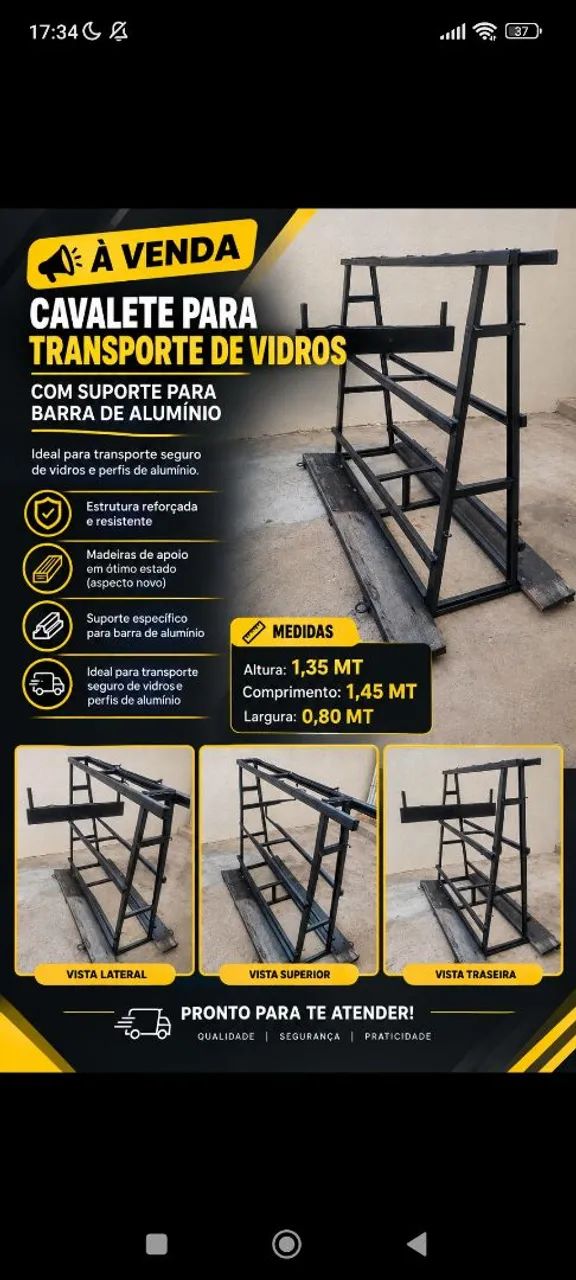 Cavalete para Vidros e Alumínio .