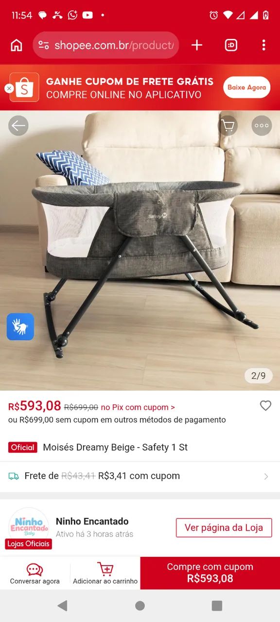 Mini berço Moisés da safety com balanço 