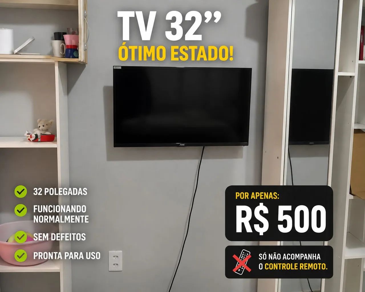 Tv 32 polegadas sem controle venda rapida