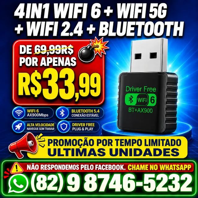 Adaptador USB Wi-Fi 6 AX900 com Bluetooth 5.4 ? Entrega Grátis