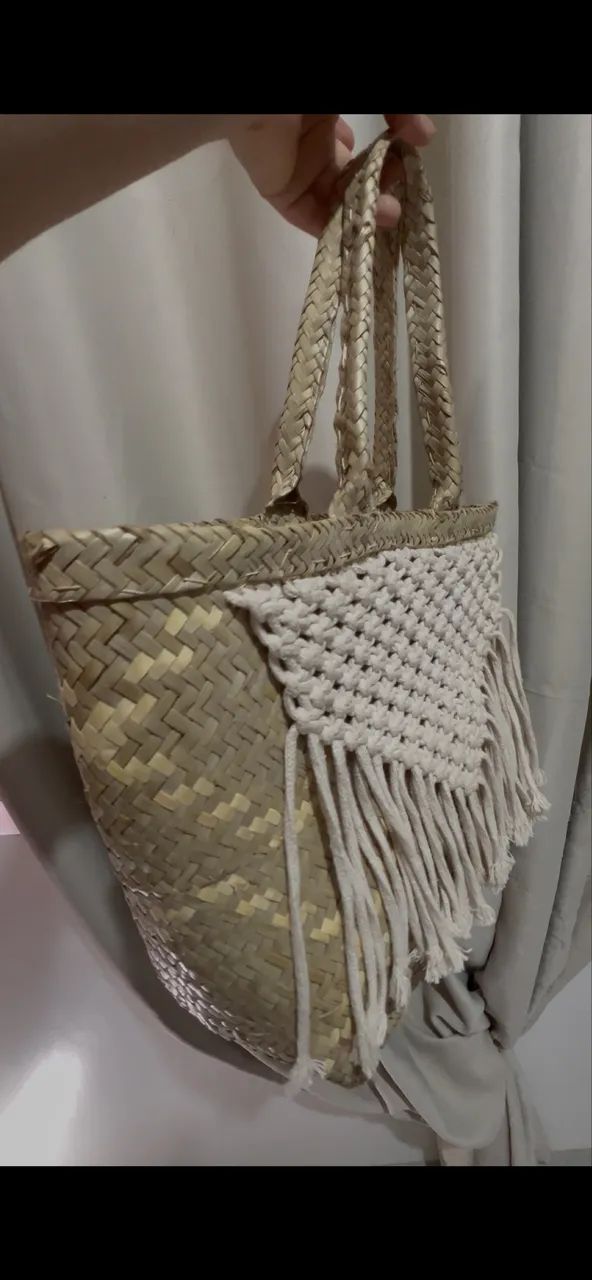 Bolsa palha com macramê - NOVA! - Foto 2