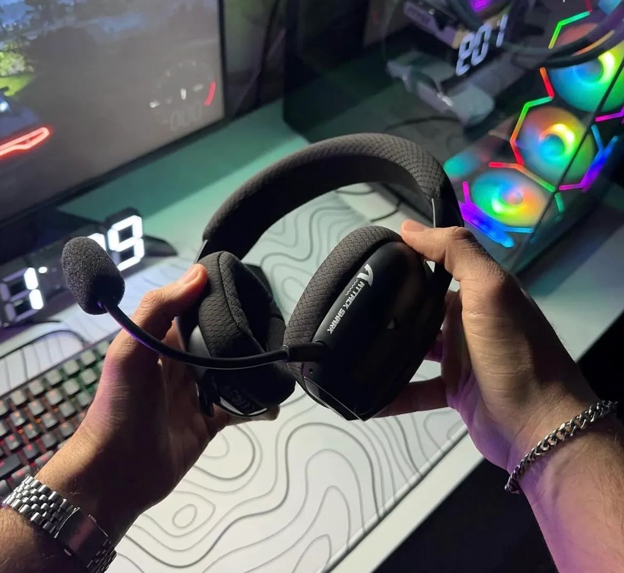 HEADSET GAMER ATTACK SHARK L80 PRO TRI-MODE SEM FIO BLUETOOTH E CABO DRIVER 40MM - Foto 2