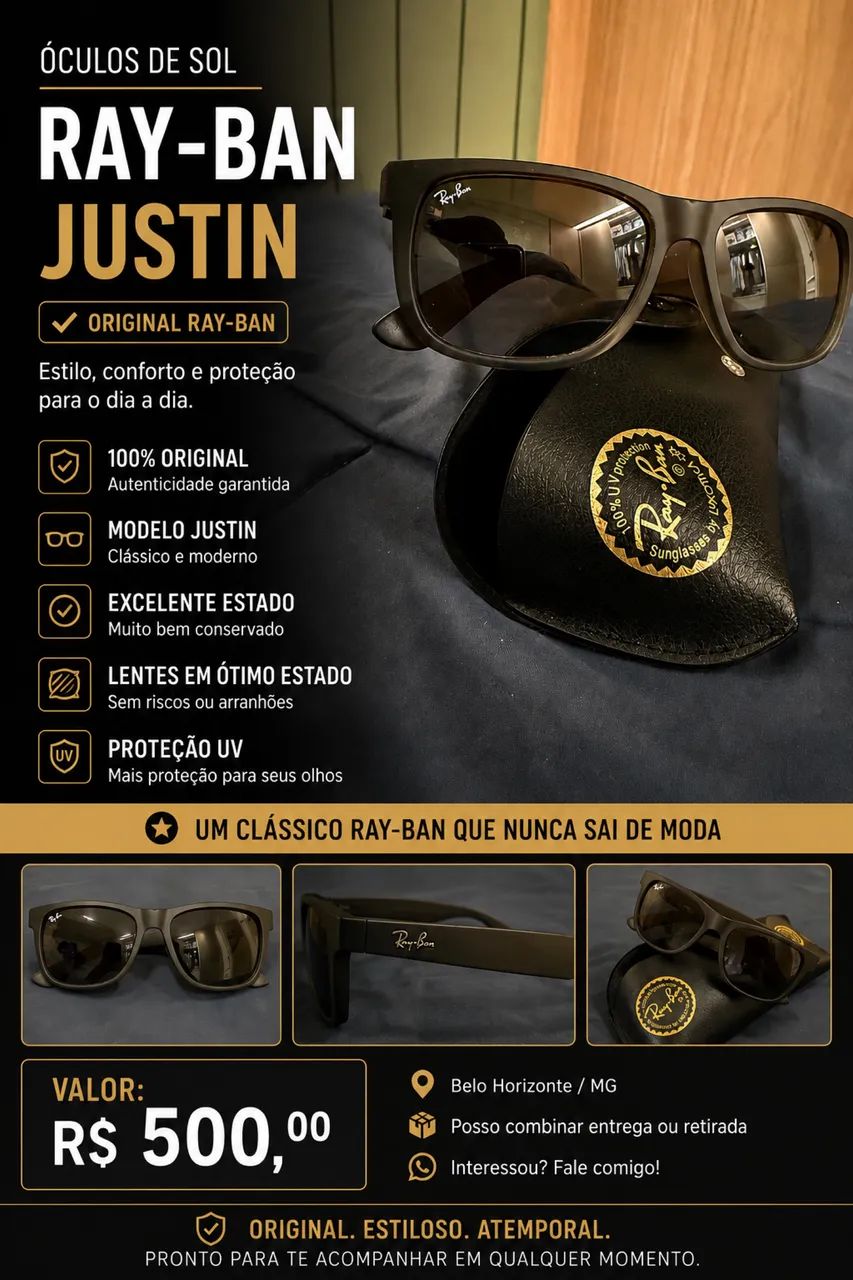 Óculos Ray-Ban Justin estado de novo - Foto 3